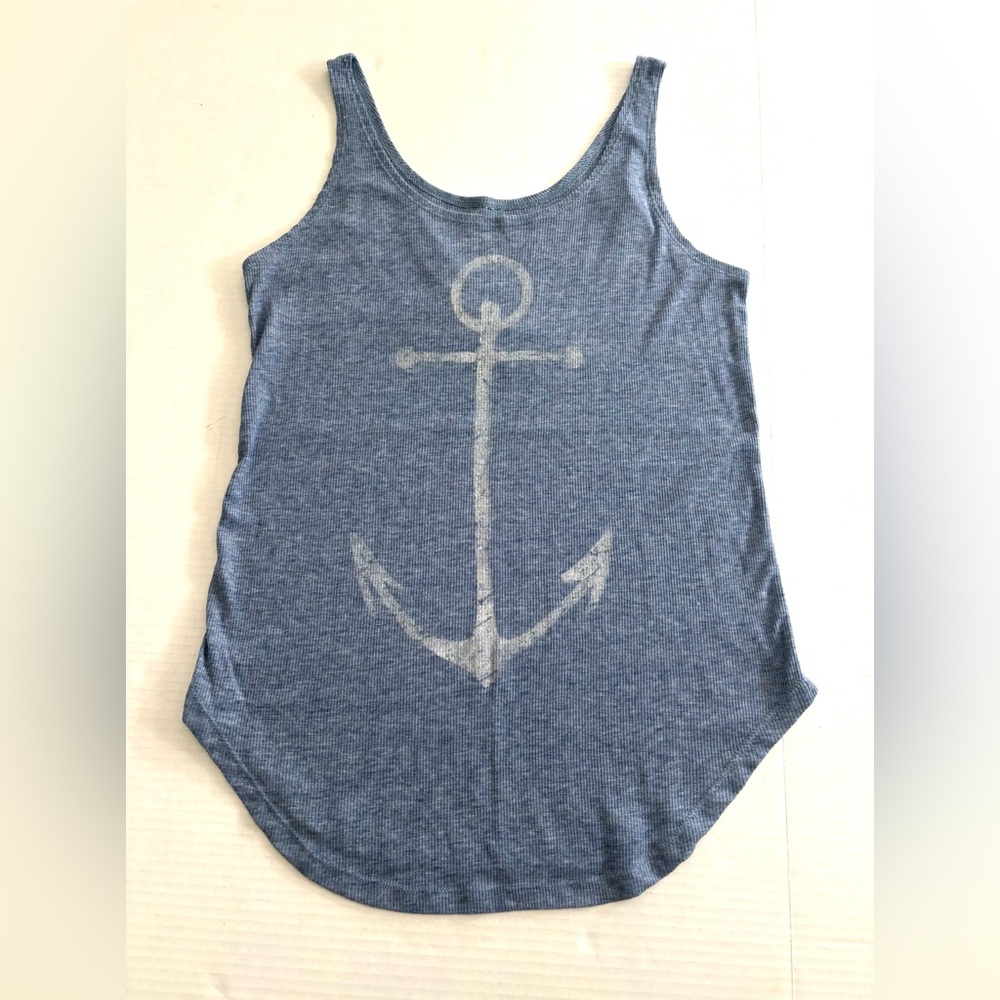 Anchor Ribbed Tank Top Medium Blue Cotton‎ Blend Women’s Size S